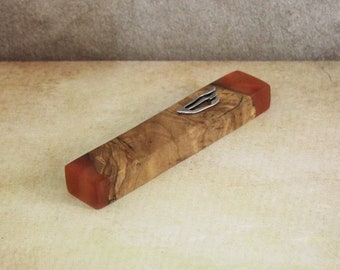 Handmade Olive Wood Mezuzah Case with Epoxy - Judaica Gift