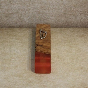 14.5cm / 5.7&quot; Handmade Mezuzah Case Made of Olive Wood and Epoxy, Judaica From Israel, Jewish Home Gifts, Religious Gift for a Jewish Home