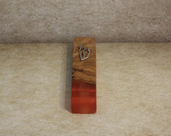 Handmade Olive Wood Mezuzah Case with Epoxy: Judaica Gift from Israel (5.7")