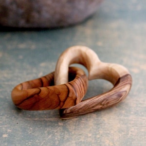 Get 3 of  1.7&#39; Handmade Olive Wood Interlocking Hearts, Anniversary Gift for Her, Wooden Hearts for Engagement, Wedding, Holy Land Gift