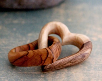Handmade Olive Wood Interlocking Hearts: Holy Land Gift