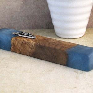 14.5cm / 5.7&quot; Handmade Mezuzah Case Made of Olive Wood and Epoxy, Judaica From Israel, Jewish Home Gifts, Religious Gift for a Jewish Home