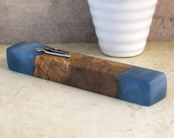 Handmade Olive Wood Mezuzah Case with Epoxy - Judaica Gift from Israel