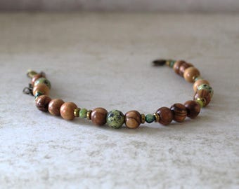 Hand Carved Olive Wood Bead Bracelet: Jerusalem Prayer Beads