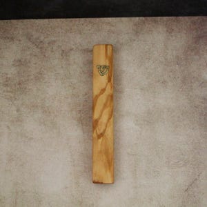 Handmade Olive Wood Mezuzah Case with Bronze Shin - Jerusalem Gift