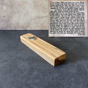 5.5&quot; / 14cm Olive Wood Mezuzah with Silver Shin & a Scroll - Handcrafted Jewish Door Blessing - Perfect Housewarming Gift