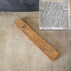 8.6&quot; / 22cm Olive Wood Mezuzah with Silver Shin & a Scroll, Handcrafted Jewish Door Blessing, Perfect Housewarming Gift, Traditional Judaica