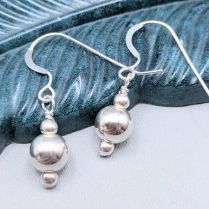 Dainty Sterling Silver Bead Earrings - Handmade Stacked 925 Silver Ball Dangle Earrings - Minimalist Petite Silver Beads Earrings