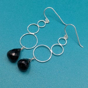 Sterling Silver Graduated Circles Dangle Earrings With Gemstones - Handmade 925 Silver Bubbles Earrings - Choose Your Own Gemstone