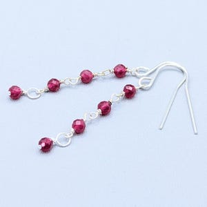 Sterling Silver And Raw Ruby Chain Earrings - Hand Linked Ruby & 925 Silver Chain Dangle Earrings - Handmade July Birthstone Gift For Her
