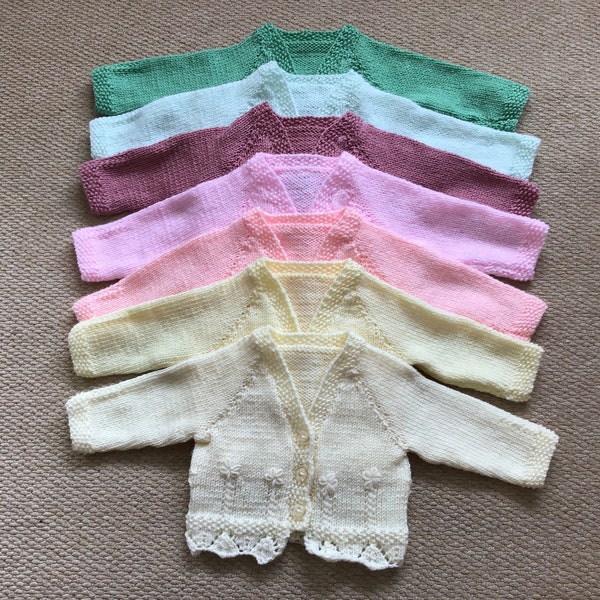 Hand knitted embroidered baby cardigans 0-3 months