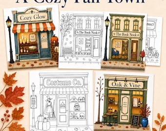 Cozy Fall Town Coloring Book | 25 Autumn Scenes (Digital Download)
