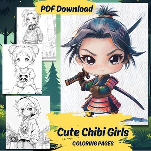 Chibi Girls & Friends Coloring Book, Adult Coloring Book, 30 Page Grayscale Coloring Book, Cute Chibi, Instant Download, Printable PDF