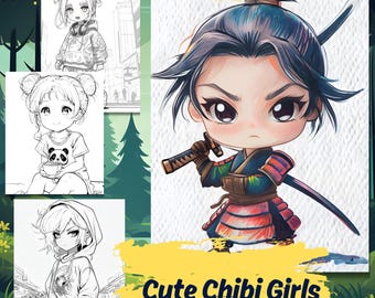 Chibi Girls målarbok: 30 gråskaliga kawaii-mönster (utskrivbar PDF)