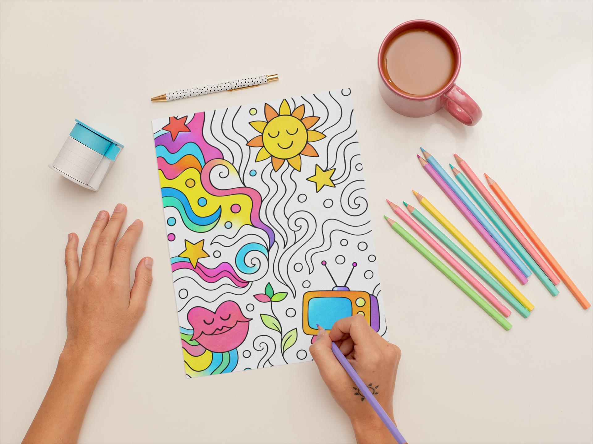 Groovy 70's Coloring Pages, Psychedelic Printable Art, Trippy Abstract ...