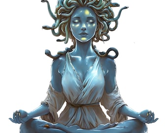 Meditating Medusa Art: Greek Goddess Yoga Clip Art (PNG, JPEG)