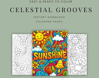 Groovy 70's Coloring Pages, Psychedelic Printable Art, Trippy Abstract Doodle, Retro Line Art
