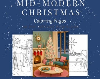 Livre de coloriage de Noël rétro | Intérieurs de vacances modernes Mid-Century à colorier