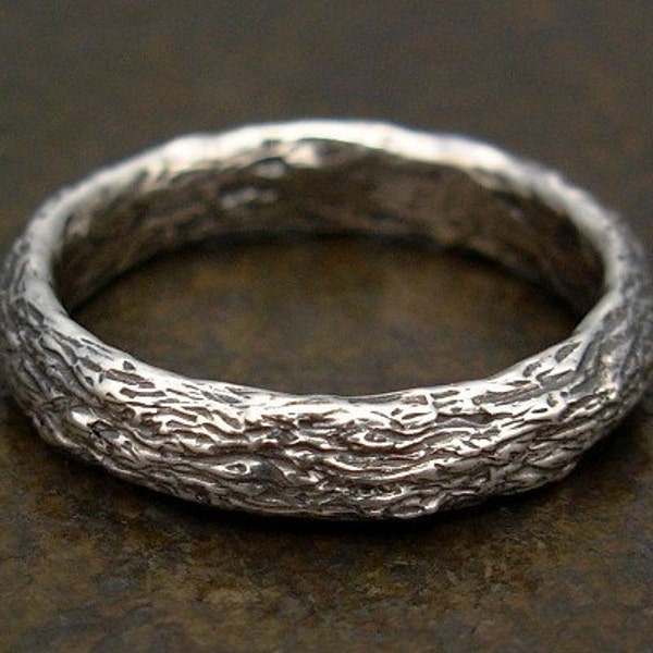 Tree Bark Ring - Sterling Silver - Choose Size