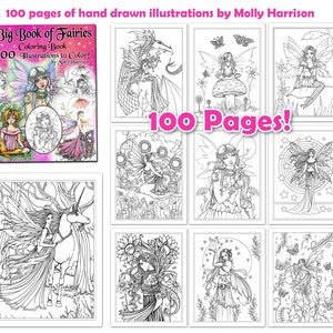 Big Book of Fairies - 100 Pages to Download and Color!  - Digital Printable Coloring book PDF - Molly Harrison Fantasy Art - Fairy Art