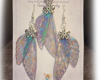 Fairy Wing Earrings and Matching Pendant Necklace - Iridescent Multicolored Flashy Boho Fashion Statement Jewelry by Molly Harrison