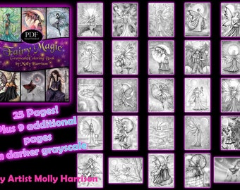 Fairy Magic Grayscale Coloring Book - Printable PDF - Instant Download - Fantasy Art by Molly Harrison