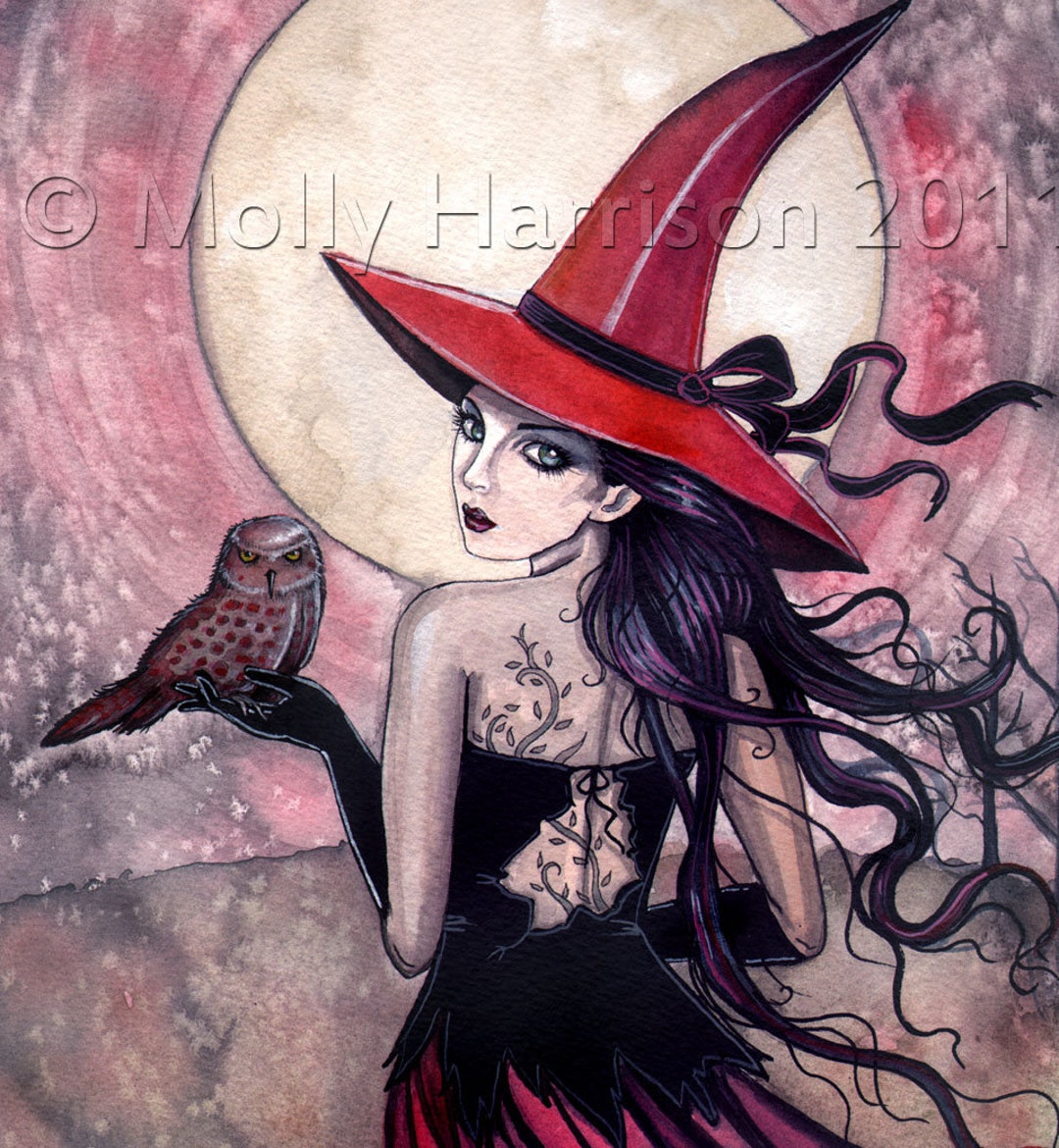 Beware the Red Spotted Owl - Witch and Owl Print Fantasy Art by Molly ...