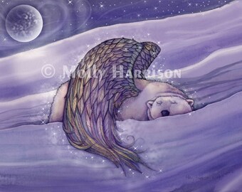 Magical Winged Bear - Polar Bear Fine Art Archival Print by Molly Harrison