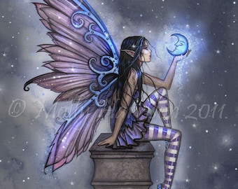 Fairy Art Print - Little Blue Moon Fairy Fantasy Art Giclee Print by Molly Harrison Fantasy Art - Fairies, Faery, Fae