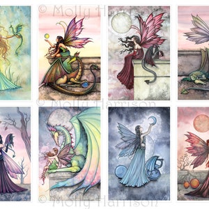 Fairies and Dragons Print Set of 8  -  4 x 6 inch size - Fairy Fantasy Art by Molly Harrison