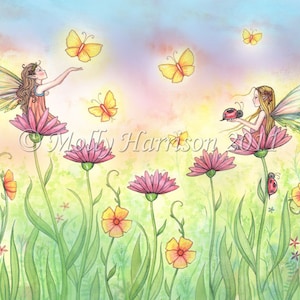 Flower Fairy Sisters Art Print – Fantasy Watercolor Illustration