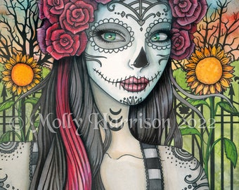 Sugar Skull Girl #2 Print - Halloween Fantasy Art Goth Girl -  Dia De Los Muertos - Day of the Dead