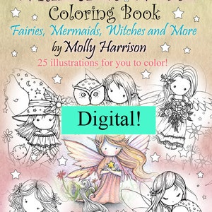 Printable Digital Download - Whimsical World Coloring Book by Molly Harrison - Sweet Fairies, Mermaids, Witches