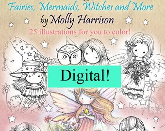 Whimsical World Coloring Book – Fairies, Mermaids, Witches (Digital Download)