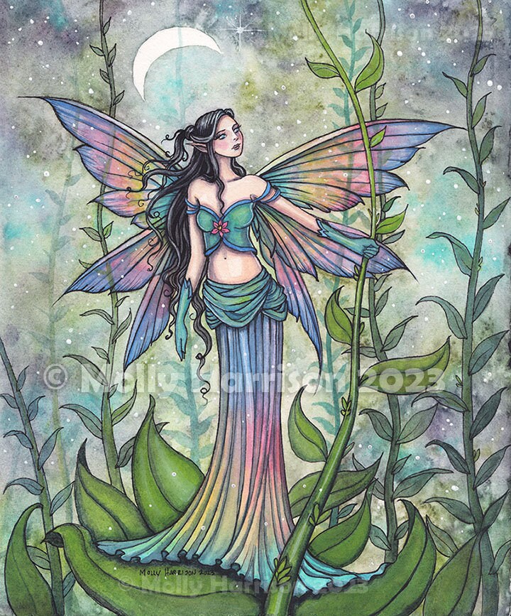 Fairy and Moon Art Print – "magic Garden" Fantasy Wall Decor - Etsy