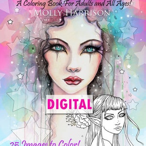 Printable Digital Download - Fantasy Faces- A Coloring  Book for Grownups and All Ages by Molly Harrison - 25 Images