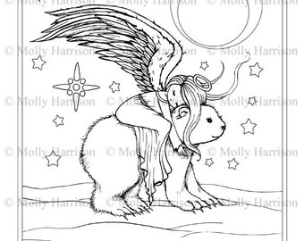 Printable Digital Download Whimsical Winter Wonderland Coloring Book by  Molly Harrison Cute Angels, Polar Bears, and More 