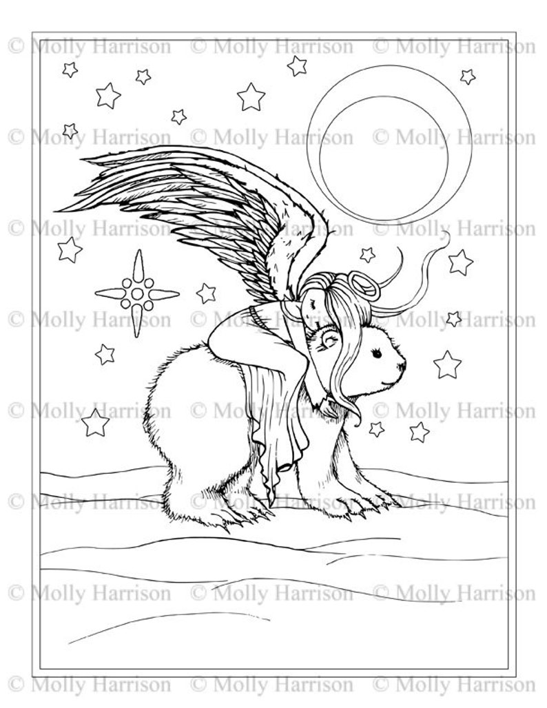 Printable Digital Download Whimsical Winter Wonderland Coloring Book by Molly Harrison Cute Angels, Polar Bears, and More imagem 3