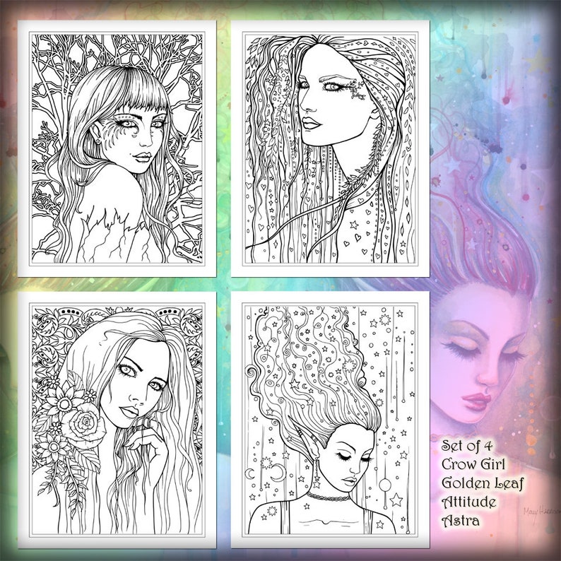 Instant Download Printable Set of Four Coloring Pages Faces - Etsy