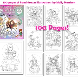 Whimsical World Big Book - 100 Pages Instant Download - Digital Printable Coloring book PDF - Cute Fairies, Angels, Mermaids, Witches