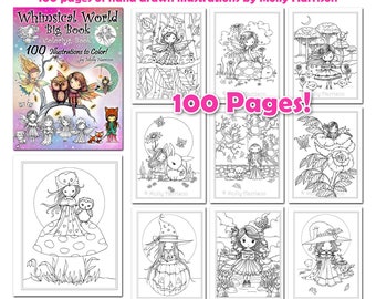 Not AI - Whimsical World Big Book - 100 Pages Instant Download - Digital Printable Coloring book PDF - Cute Fairies, Angels, Mermaids