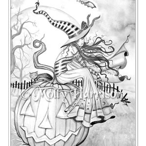 One Giant Pumpkin - Grayscale Coloring Page - Molly Harrison - Printable Instant Download - Halloween Coloring Pages