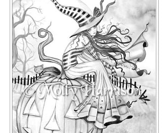 One Giant Pumpkin - Grayscale Coloring Page - Molly Harrison - Printable Instant Download - Halloween Coloring Pages