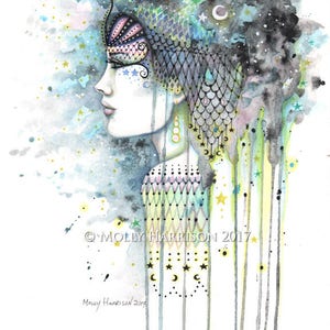 Sky Gypsy Original Art Watercolor and Mixed Media Painting by Molly Harrison Bohemian, Boho, Artwork, Art, Fantasy image 2