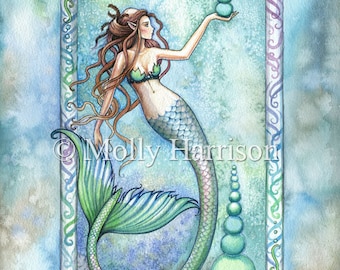 Balance- Mermaid Fantasy Art by Molly Harrison - Watercolor Illustration, archival print