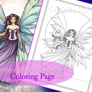 Spring Dream - Coloring Page - Printable - Fantasy Fairy Art - Molly Harrison Fantasy Art - Digistamp - Digi Stamp, fairies, faery