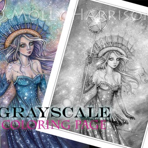 Ace of Pentacles  - Instant Download Printable Tarot Art GRAYSCALE coloring page by Molly Harrison - Full size 8.5 x 11 JPG file