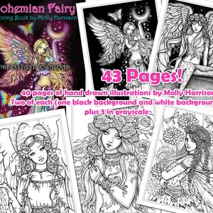 Bohemian Fairy Coloring Book by Molly Harrison - Printable Instant Download