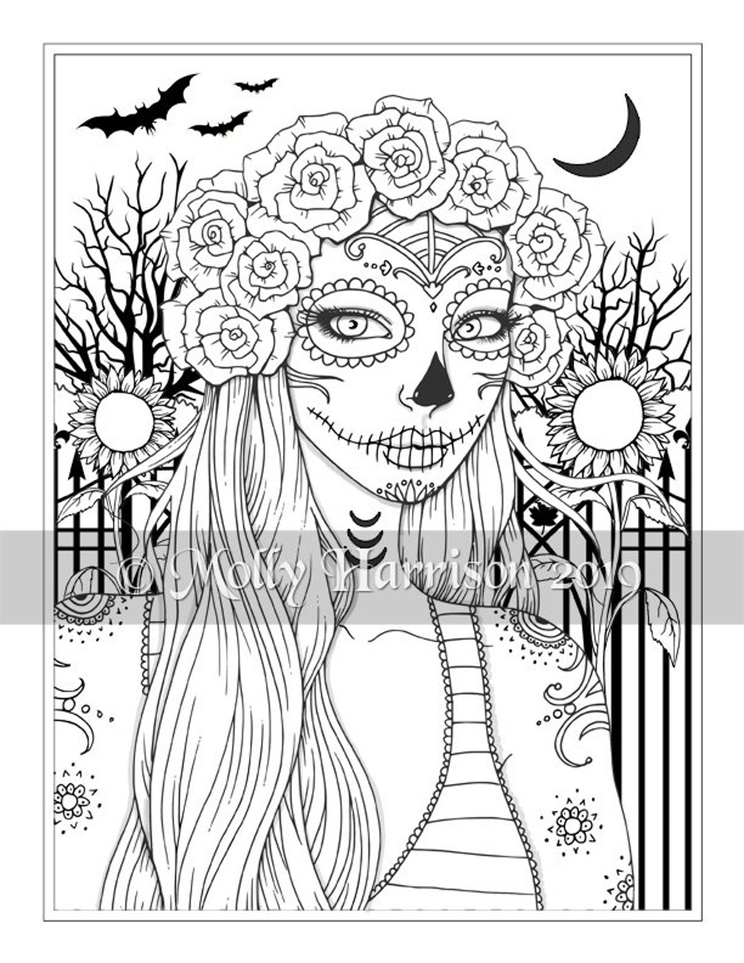 Sugar Skull Girl Instant Download Printable Halloween Line - Etsy