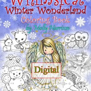 Printable Digital Download Whimsical Winter Wonderland Coloring Book by Molly Harrison Cute Angels, Polar Bears, and More image 1